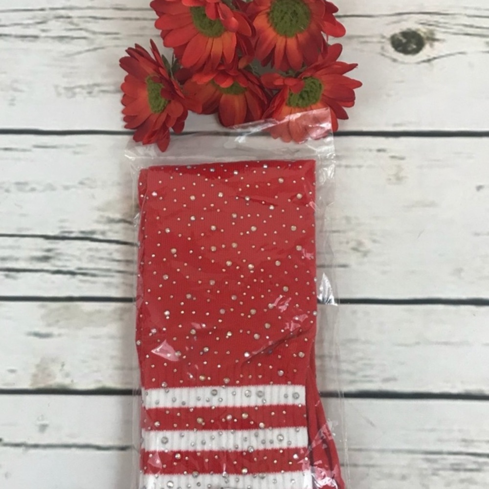 Sexy Bling Rhinestone Over The Knee Red Socks - Picture 10 of 12